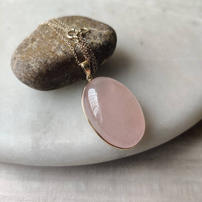 Natural Rose Quartz Pendant, 14K Solid Yellow Gold Pendant, January Birthstone Pendant, Rose Quartz Jewelry, Christmas Present