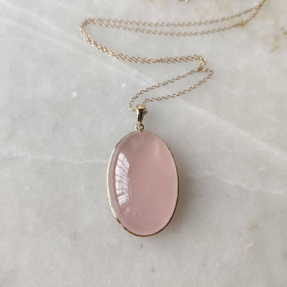 Natural Rose Quartz Pendant, 14K Solid Yellow Gold Pendant, January Birthstone Pendant, Rose Quartz Jewelry, Christmas Present