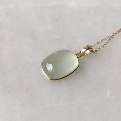 Natural Prehnite Pendant, 14K Solid Gold Prehnite Pendant, Solid Gold Pendant, May June Birthstone, Prehnite Bezel Pendant, Christmas Gift