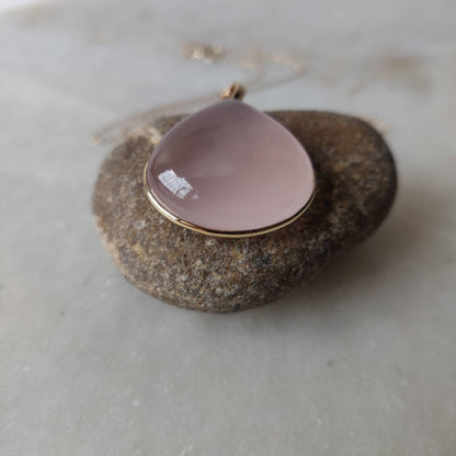 Natural Rose Quartz Pendant, 14K Solid Gold Rose Quartz Pendant, Gold Bezel Pendant, January Birthstone, Rose Quartz Jewelry, Christmas Gift