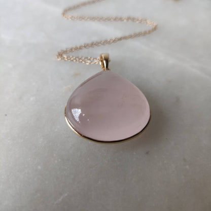 Natural Rose Quartz Pendant, 14K Solid Gold Rose Quartz Pendant, Gold Bezel Pendant, January Birthstone, Rose Quartz Jewelry, Christmas Gift