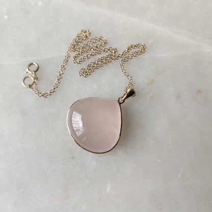 Natural Rose Quartz Pendant, 14K Solid Gold Rose Quartz Pendant, Gold Bezel Pendant, January Birthstone, Rose Quartz Jewelry, Christmas Gift