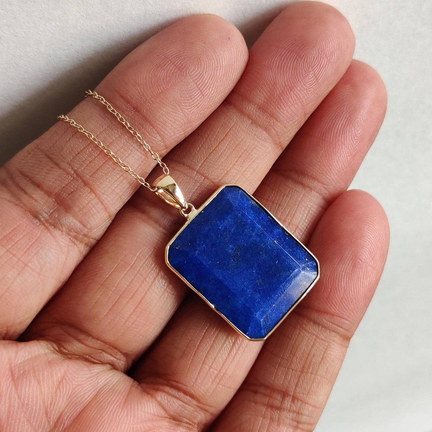 Natural Lapis Lazuli Pendant, 14K Solid Yellow Gold Pendant, Lapis Bezel Set Pendant, September Birthstone Pendant, Christmas Present