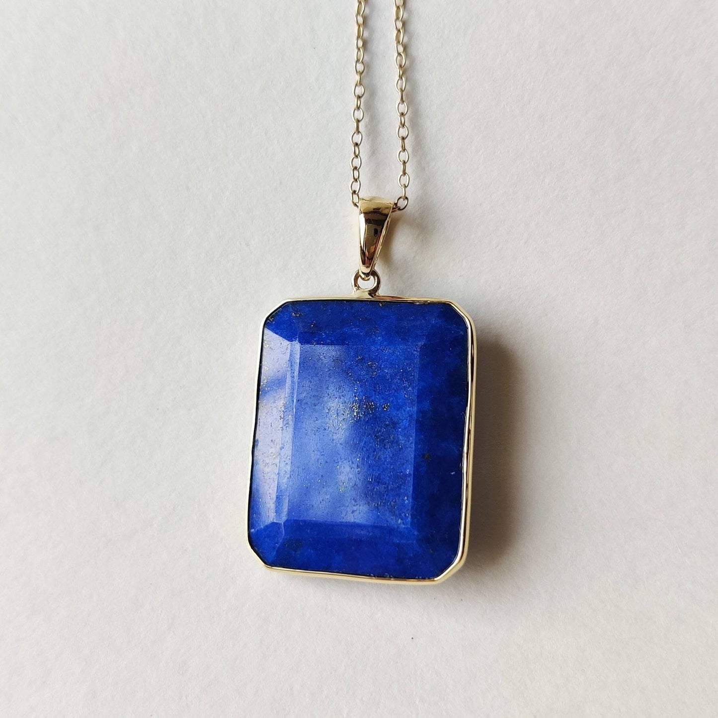 Natural Lapis Lazuli Pendant, 14K Solid Yellow Gold Pendant, Lapis Bezel Set Pendant, September Birthstone Pendant, Christmas Present