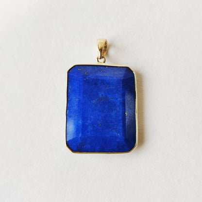 Natural Lapis Lazuli Pendant, 14K Solid Yellow Gold Pendant, Lapis Bezel Set Pendant, September Birthstone Pendant, Christmas Present