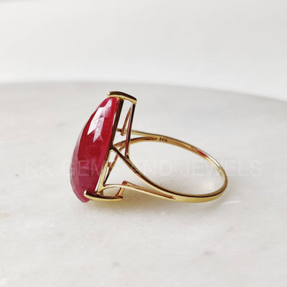 Natural Ruby Ring, 14K Solid Yellow Gold Ruby Ring, Engagement Ring, Minimalist Jewelry, Ruby Jewelry, July Birthstone, Anniversary Gift