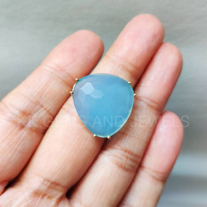 Natural Blue Chalcedony Ring, 14K Solid Gold Ring, 14K Gold Blue Chalcedony Ring, March Birthstone, Blue Chalcedony Jewelry, Christmas Gift