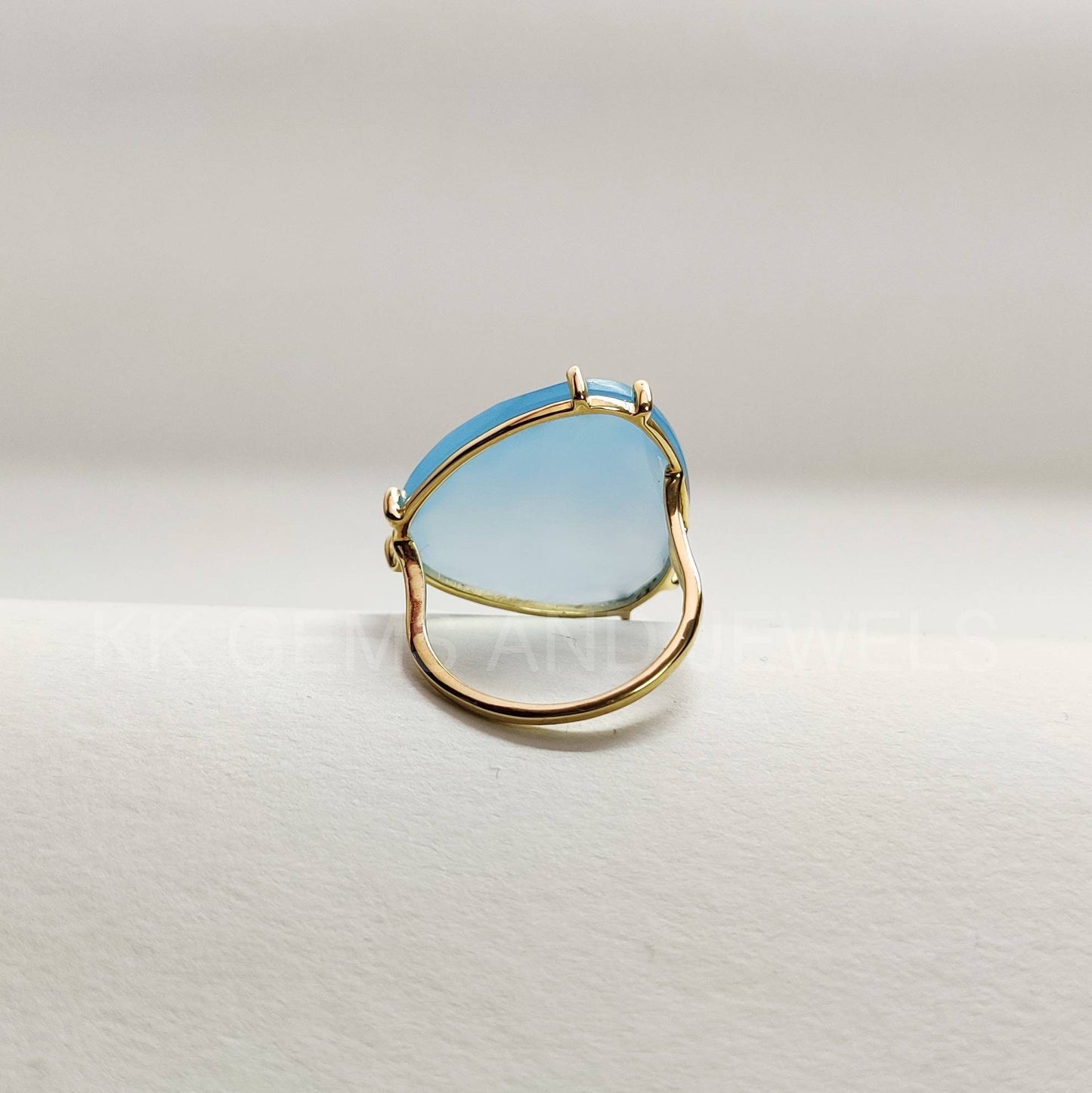 Natural Blue Chalcedony Ring, 14K Solid Gold Ring, 14K Gold Blue Chalcedony Ring, March Birthstone, Blue Chalcedony Jewelry, Christmas Gift