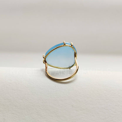 Natural Blue Chalcedony Ring, 14K Solid Gold Ring, 14K Gold Blue Chalcedony Ring, March Birthstone, Blue Chalcedony Jewelry, Christmas Gift