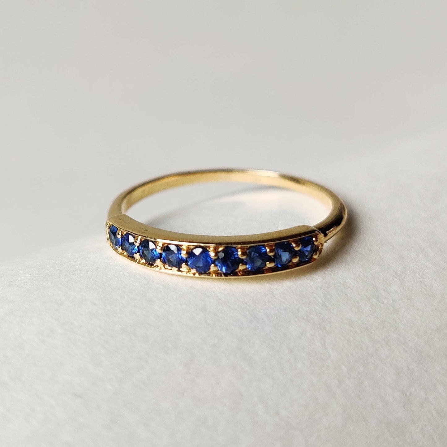 Natural Blue Sapphire Ring, 14K Solid Yellow Gold Ring Blue Sapphire Ring, Engagement Ring, Half Eternity Band, September Birthstone