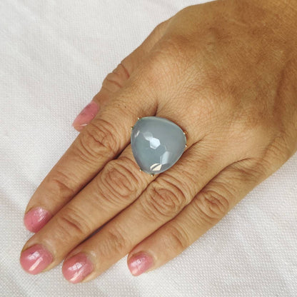 Natural Blue Chalcedony Ring, 14K Solid Gold Ring, 14K Gold Blue Chalcedony Ring, March Birthstone, Blue Chalcedony Jewelry, Christmas Gift