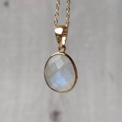 Natural Rainbow Moonstone Pendant, 14K Solid Yellow Gold Moonstone Pendant, Bezel Pendant, Blue Moonstone Jewelry, Christmas Present