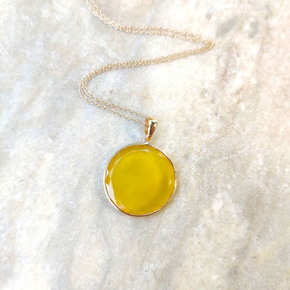 Colgante de ónix amarillo natural, colgante de ónix amarillo de oro macizo de 14 quilates, joyería de ónix amarillo, piedra natal de diciembre, regalo de aniversario