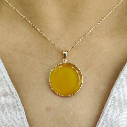 Colgante de ónix amarillo natural, colgante de ónix amarillo de oro macizo de 14 quilates, joyería de ónix amarillo, piedra natal de diciembre, regalo de aniversario