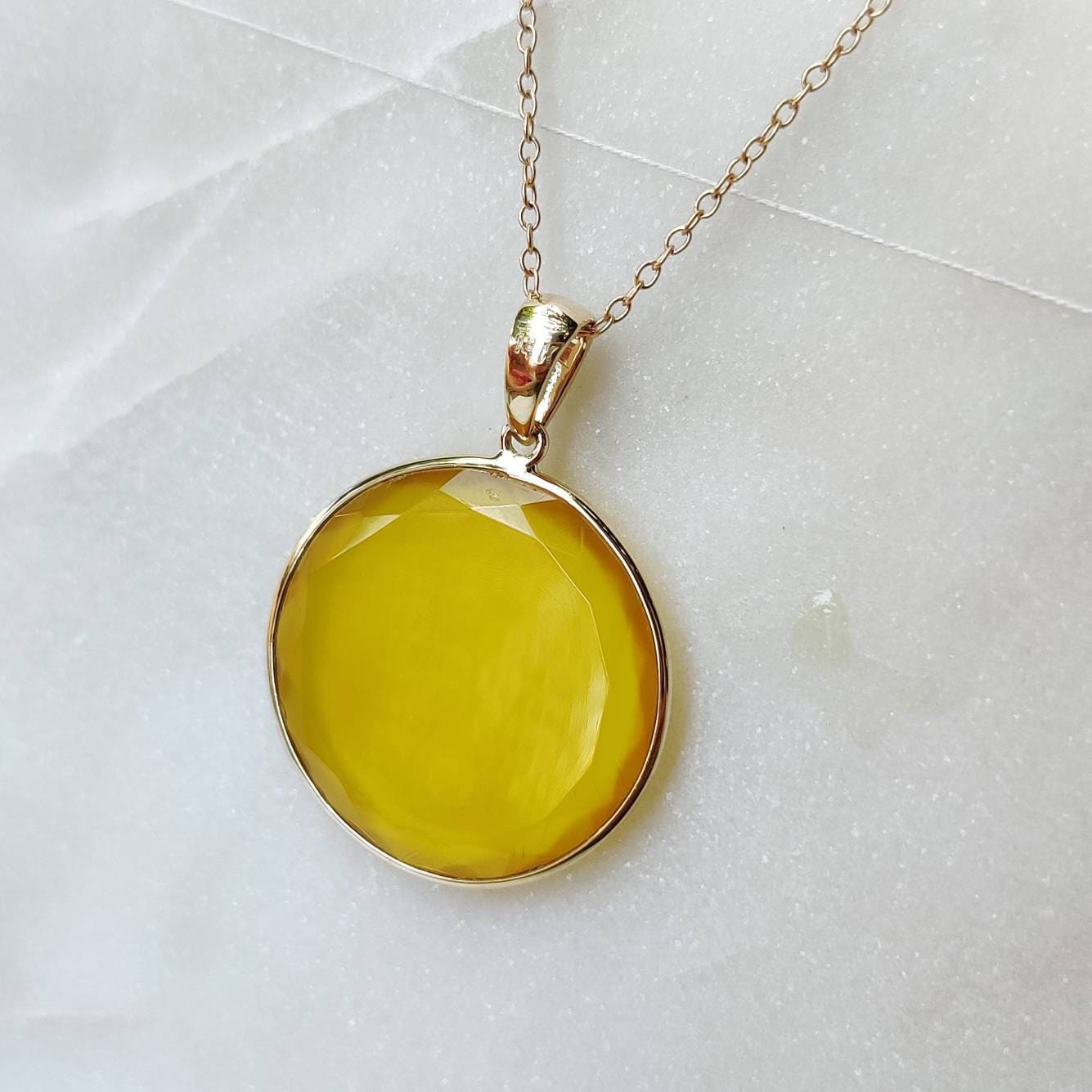 Colgante de ónix amarillo natural, colgante de ónix amarillo de oro macizo de 14 quilates, joyería de ónix amarillo, piedra natal de diciembre, regalo de aniversario