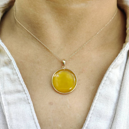 Colgante de ónix amarillo natural, colgante de ónix amarillo de oro macizo de 14 quilates, joyería de ónix amarillo, piedra natal de diciembre, regalo de aniversario