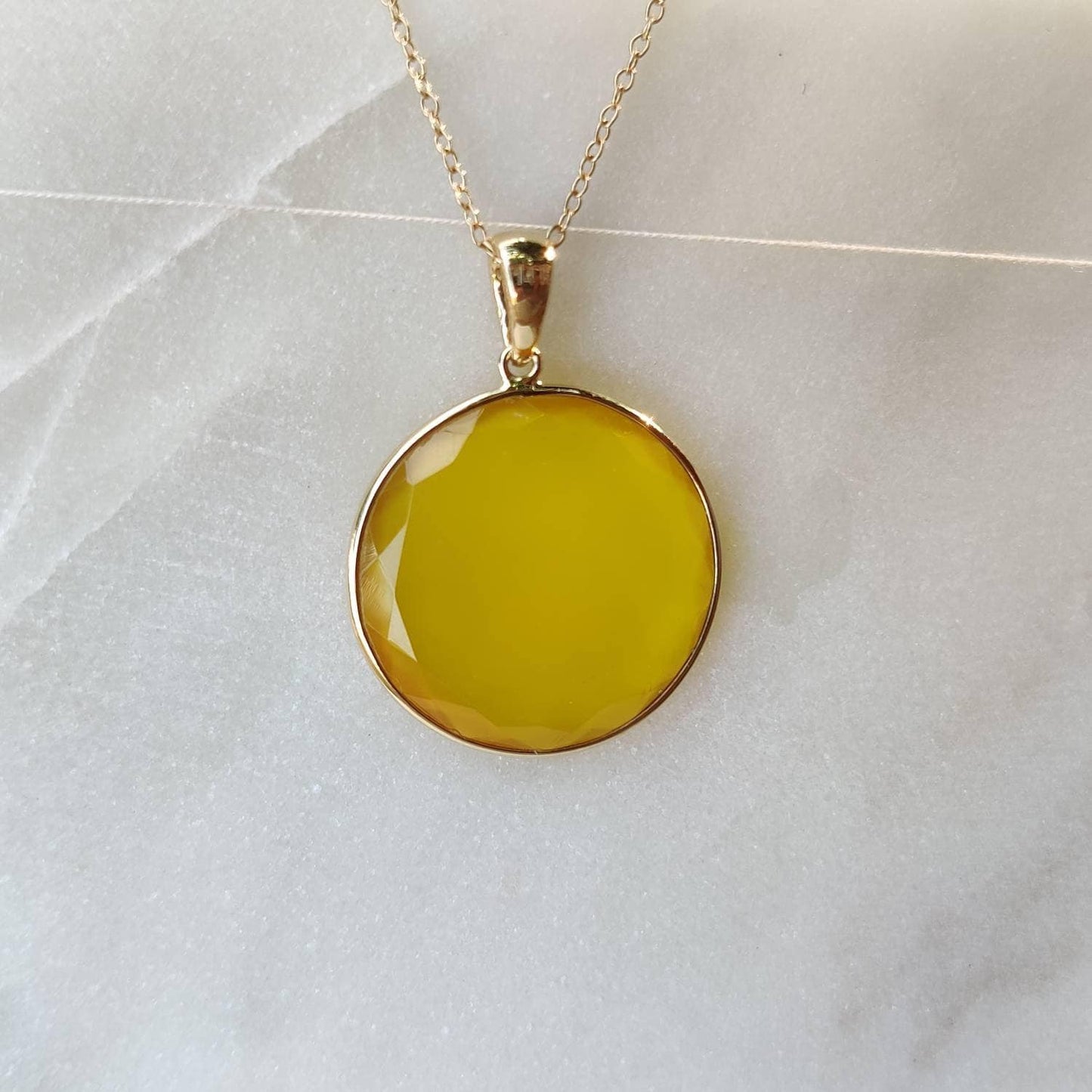 Colgante de ónix amarillo natural, colgante de ónix amarillo de oro macizo de 14 quilates, joyería de ónix amarillo, piedra natal de diciembre, regalo de aniversario