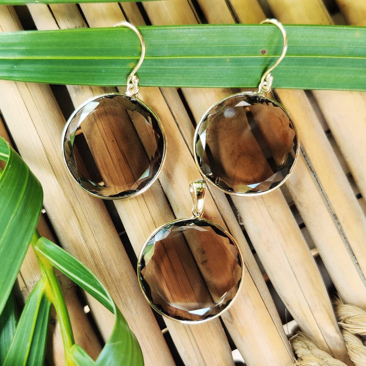 14K Gold Smoky Quartz Earrings, Natural Smoky Quartz Bezel Earrings, 14K Solid Yellow Gold Earrings, June Birthstone, Drop Earrings