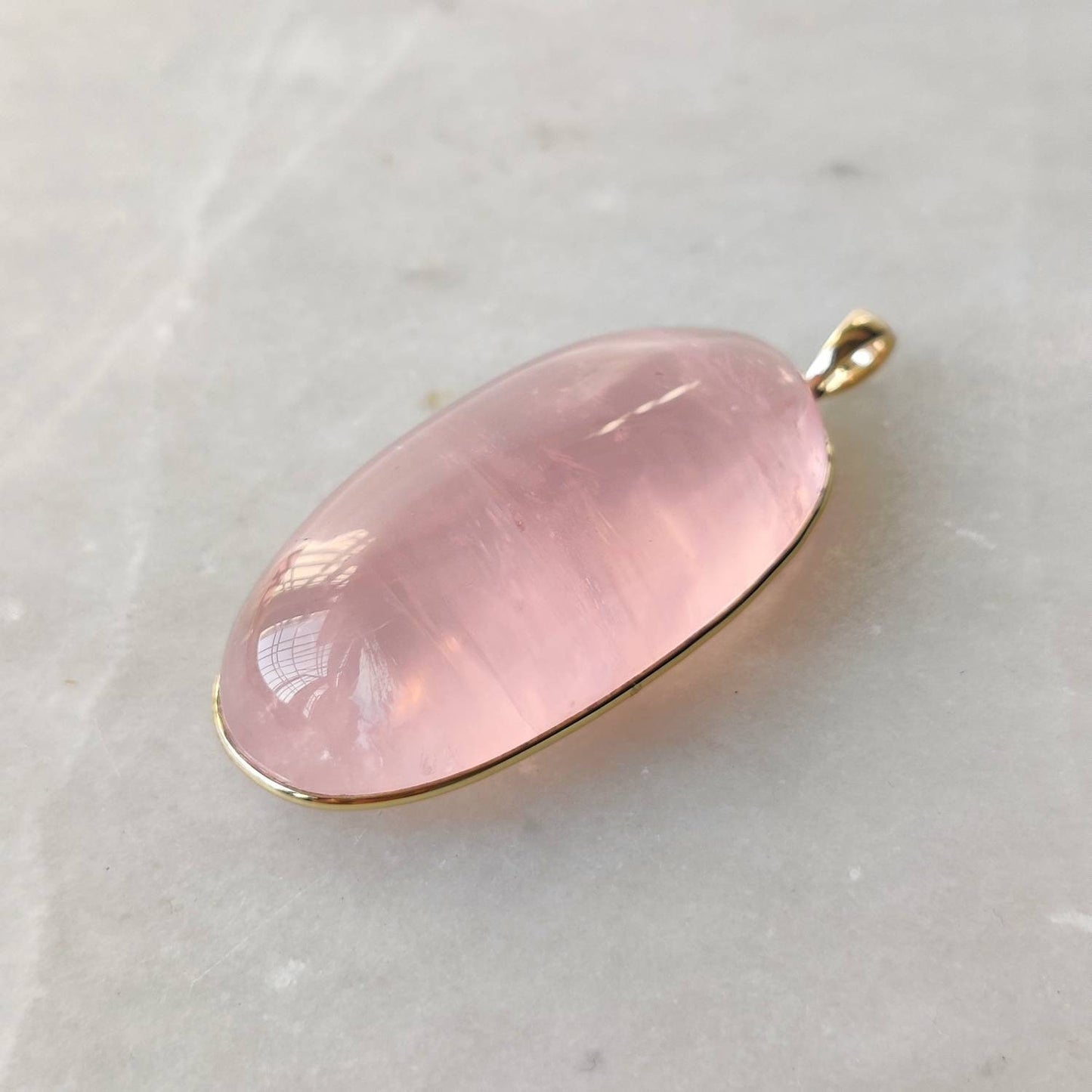 Natural Rose Quartz Pendant, 14K Solid Gold Rose Quartz Pendant, Bezel Pendant, January Birthstone, Christmas Gift, Oval Pendant