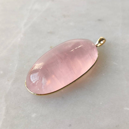 Natural Rose Quartz Pendant, 14K Solid Gold Rose Quartz Pendant, Bezel Pendant, January Birthstone, Christmas Gift, Oval Pendant