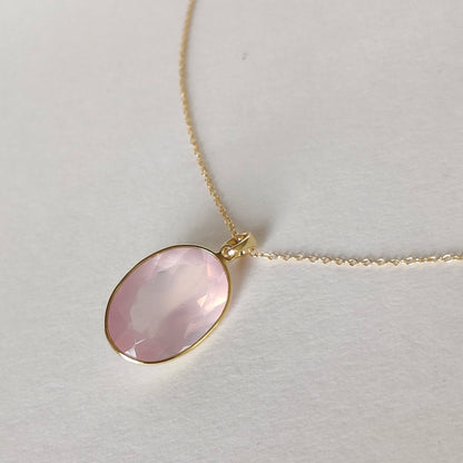 Natural Rose Quartz Pendant, 14K Solid Gold Rose Quartz Pendant, Solid Gold Pendant Necklace, January Birthstone, Christmas Gift