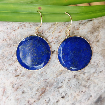 Natural Lapis Lazuli Earrings, 14K Solid Yellow Gold Earrings, Bezel Set Earrings, September Birthstone Drop Earrings, Christmas Present