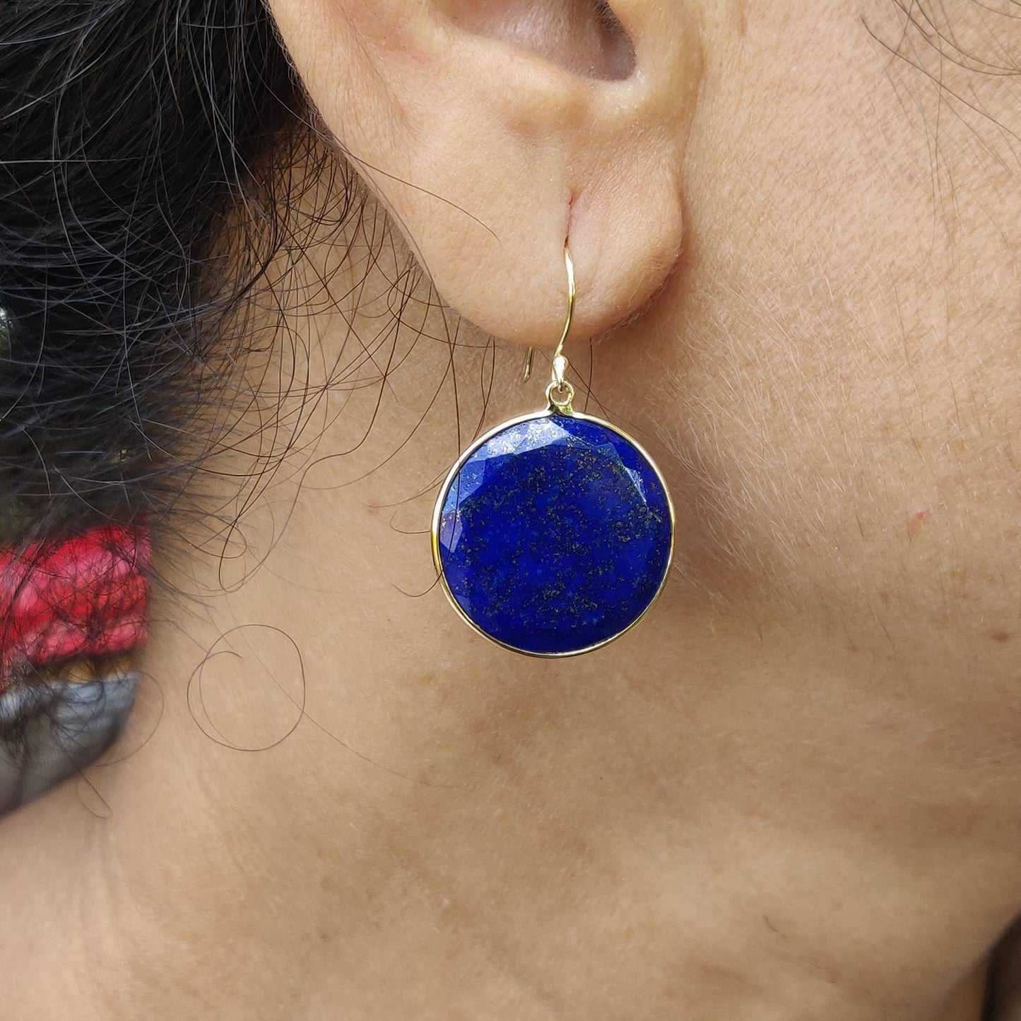 Natural Lapis Lazuli Earrings, 14K Solid Yellow Gold Earrings, Bezel Set Earrings, September Birthstone Drop Earrings, Christmas Present