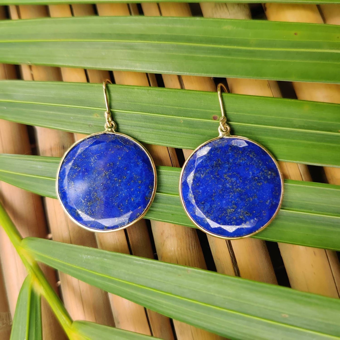 Natural Lapis Lazuli Earrings, 14K Solid Yellow Gold Earrings, Bezel Set Earrings, September Birthstone Drop Earrings, Christmas Present