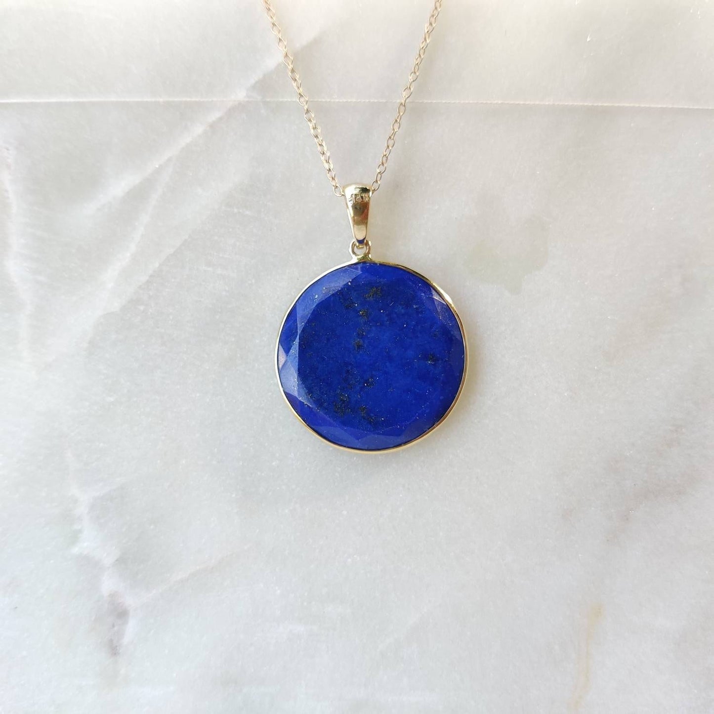 Natural Lapis Lazuli Pendant, 14K Yellow Gold Lapis Lazuli Pendant, Solid Gold Lapis Bezel Pendant, September Birthstone, Christmas Gift