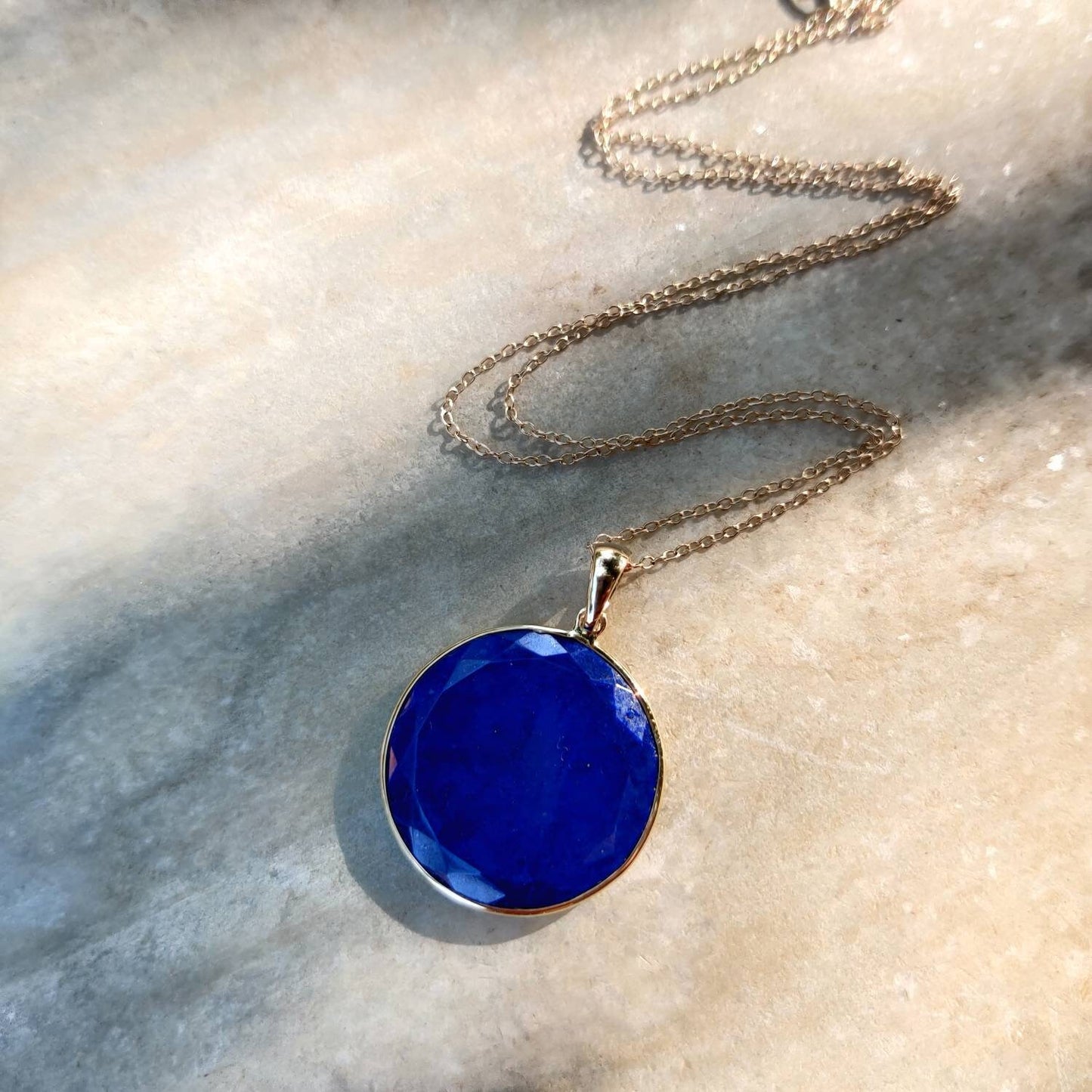 Natural Lapis Lazuli Pendant, 14K Yellow Gold Lapis Lazuli Pendant, Solid Gold Lapis Bezel Pendant, September Birthstone, Christmas Gift