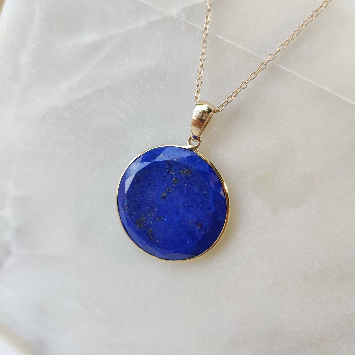 Natural Lapis Lazuli Pendant, 14K Yellow Gold Lapis Lazuli Pendant, Solid Gold Lapis Bezel Pendant, September Birthstone, Christmas Gift