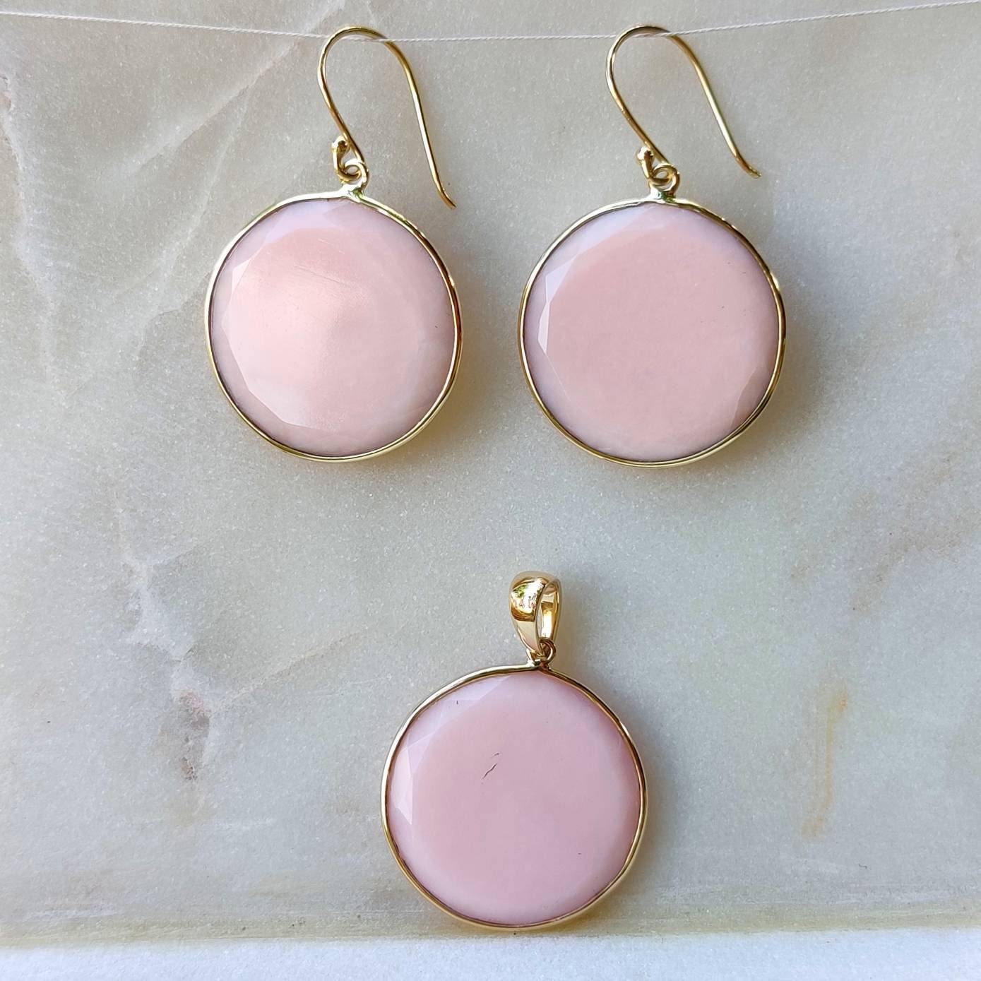 14K Gold Pink Opal Earring, Natural Pink Opal Bezel Earring, 14K Solid Yellow Gold Earring, October Birthstone, Drop Earring, Christmas Gift