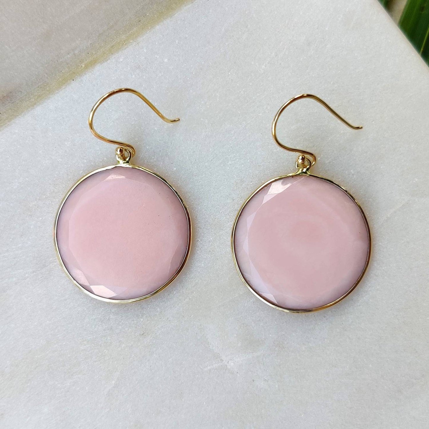 14K Gold Pink Opal Earring, Natural Pink Opal Bezel Earring, 14K Solid Yellow Gold Earring, October Birthstone, Drop Earring, Christmas Gift