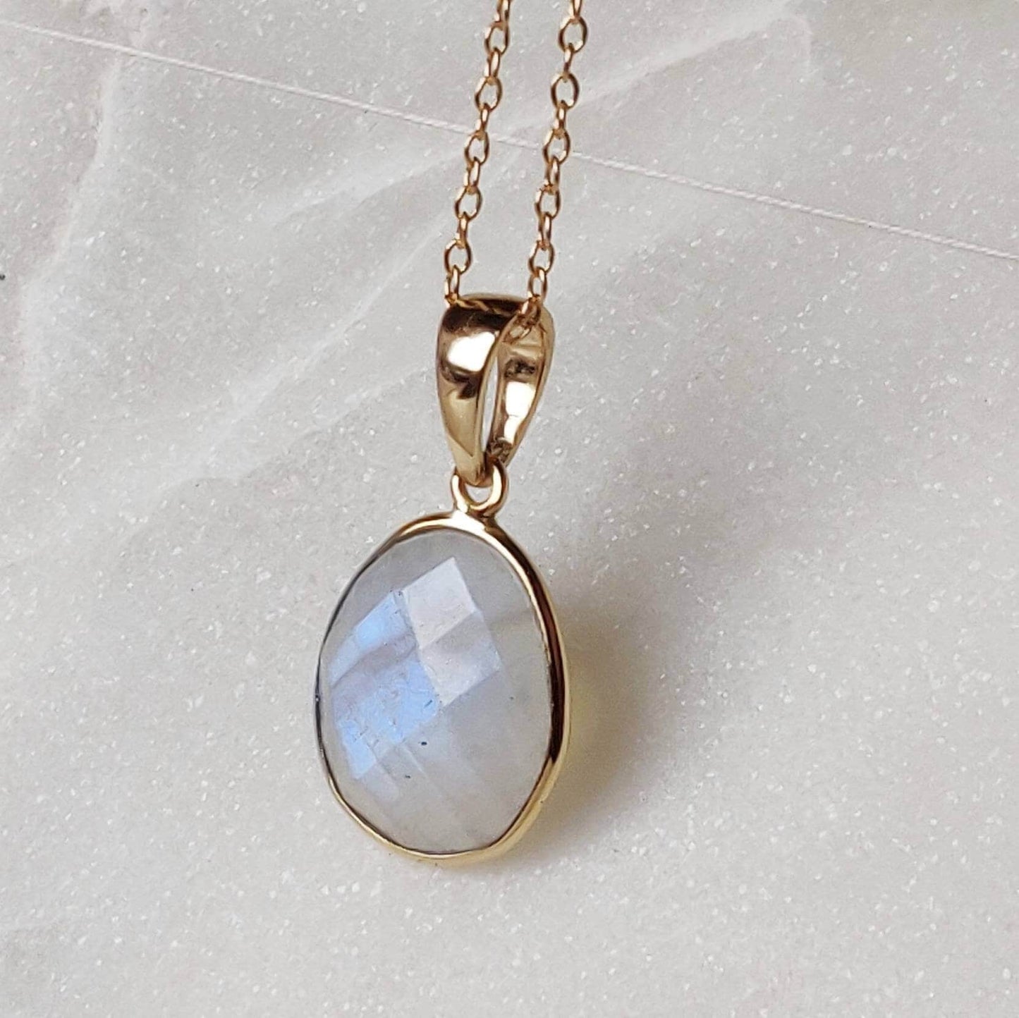 Natural Rainbow Moonstone Pendant, 14K Solid Yellow Gold Moonstone Pendant, Bezel Pendant, Blue Moonstone Jewelry, Christmas Present