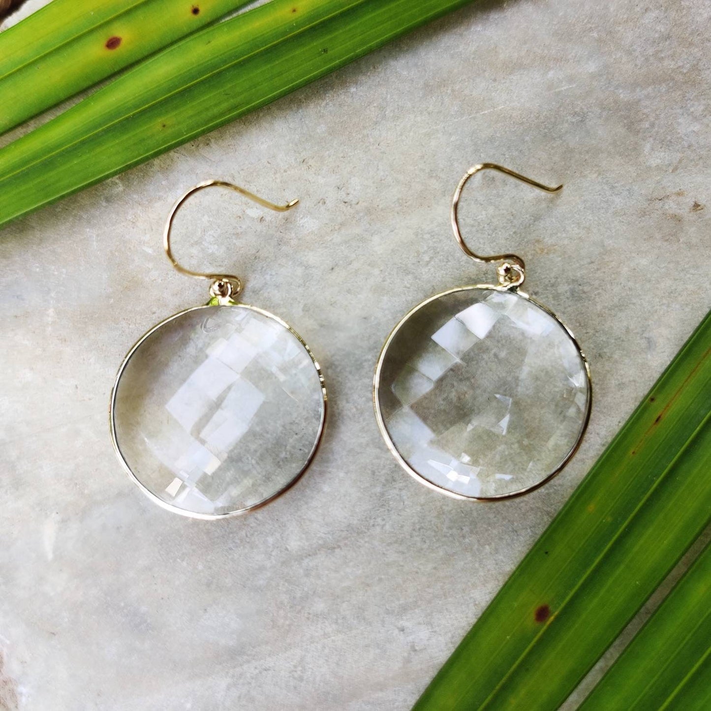 Natural Clear Quartz Earrings, 14K Solid Yellow Gold Earring, Bezel Earring, April Birthstone Earrings, Christmas Gift, Quartz Earrings