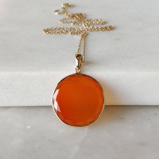 Natural Red Onyx Pendant, 14K Solid Gold Red Onyx Pendant, Solid Gold Pendant Necklace, December Birthstone, Christmas Gift, Bezel Pendant