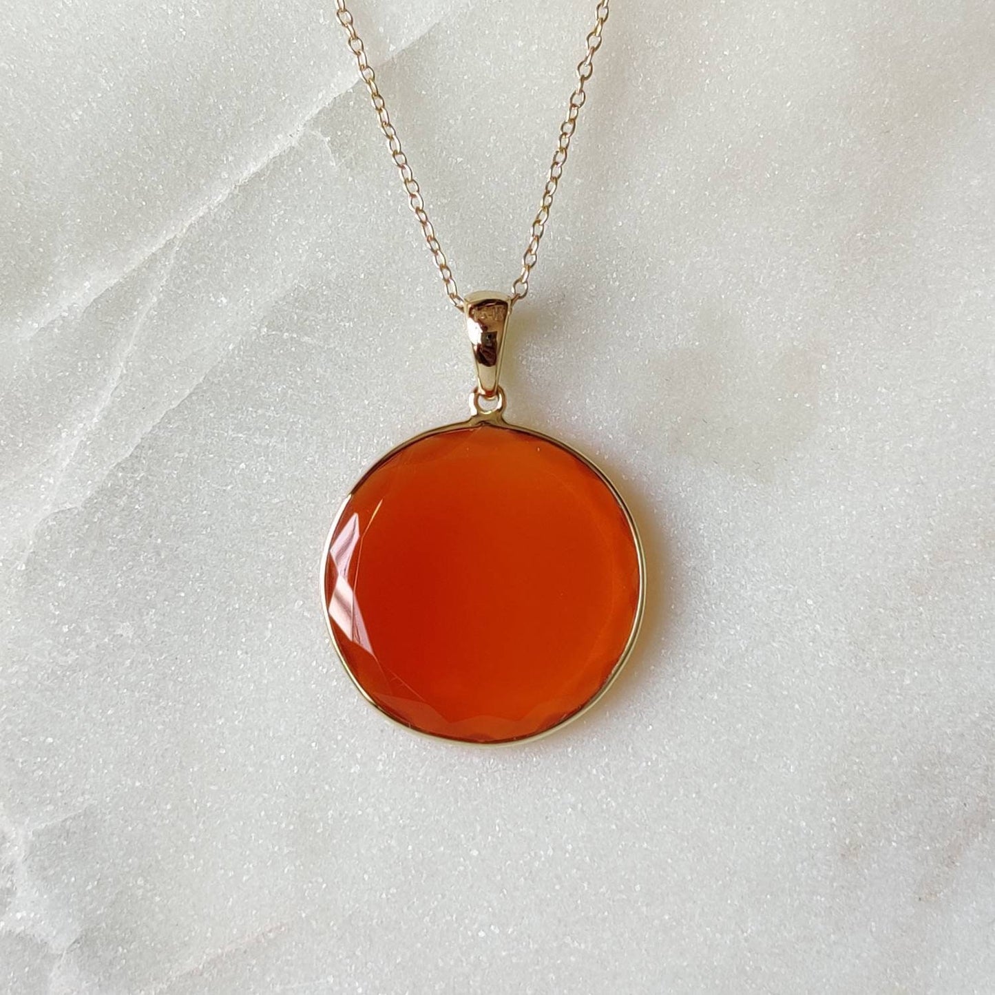 Natural Red Onyx Pendant, 14K Solid Gold Red Onyx Pendant, Solid Gold Pendant Necklace, December Birthstone, Christmas Gift, Bezel Pendant