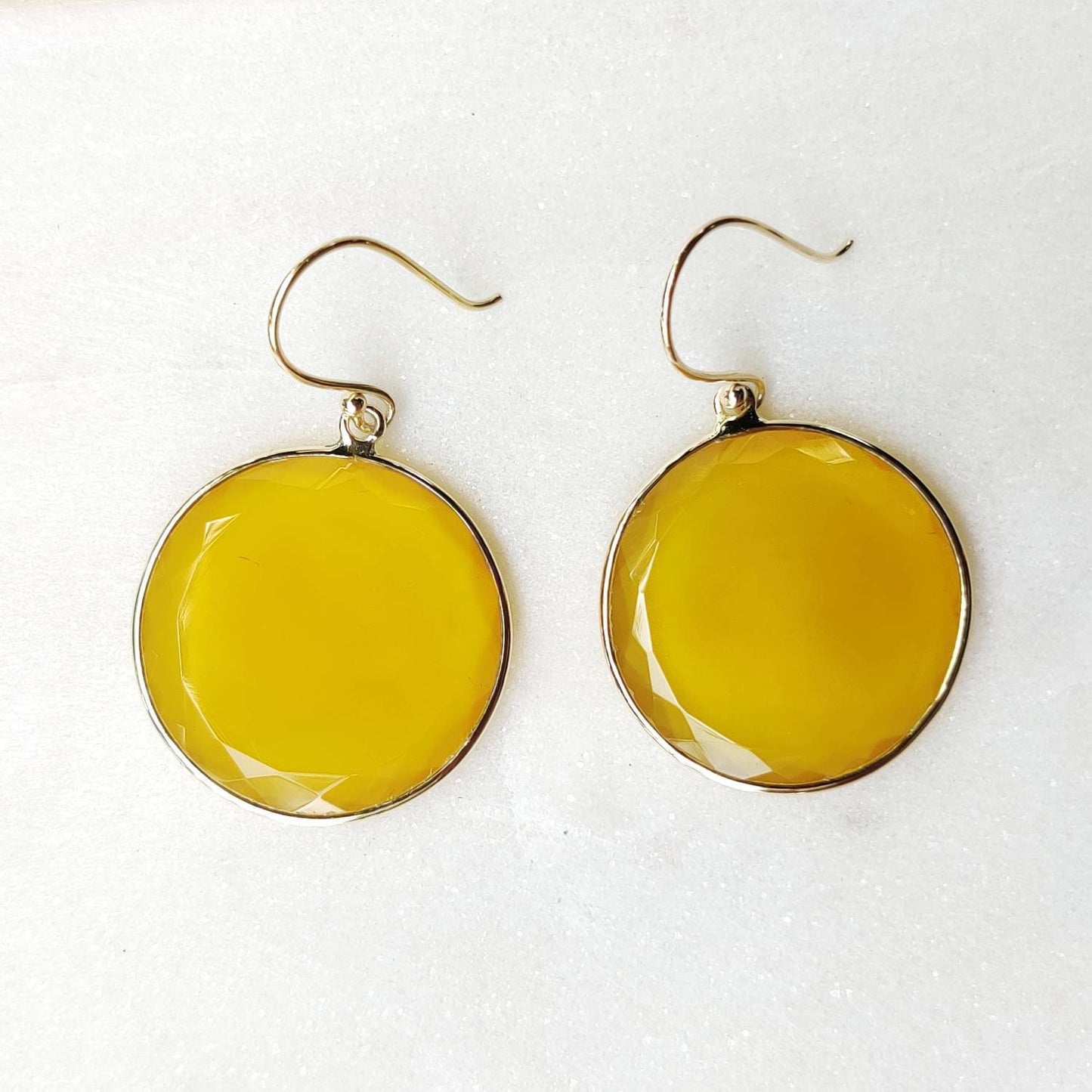 14K Gold Yellow Onyx Earrings, Natural Yellow Onyx Bezel Earrings, 14K Solid Yellow Gold Earrings, November Birthstone, Christmas Gift