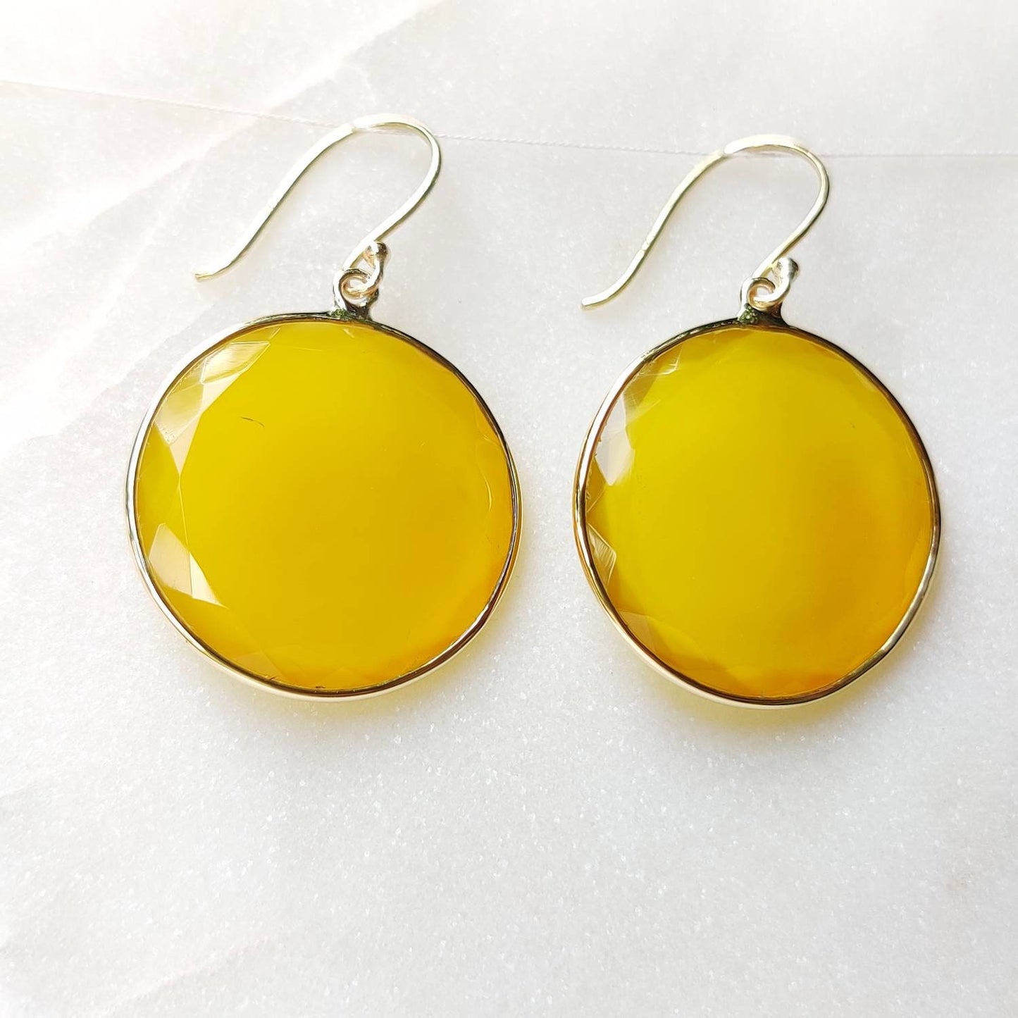 14K Gold Yellow Onyx Earrings, Natural Yellow Onyx Bezel Earrings, 14K Solid Yellow Gold Earrings, November Birthstone, Christmas Gift