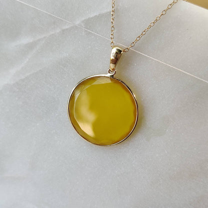 Colgante de ónix amarillo natural, colgante de ónix amarillo de oro macizo de 14 quilates, joyería de ónix amarillo, piedra natal de diciembre, regalo de aniversario