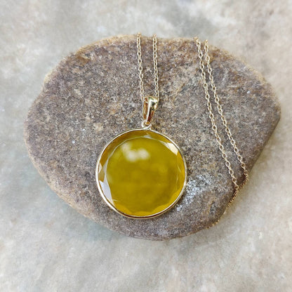 Colgante de ónix amarillo natural, colgante de ónix amarillo de oro macizo de 14 quilates, joyería de ónix amarillo, piedra natal de diciembre, regalo de aniversario