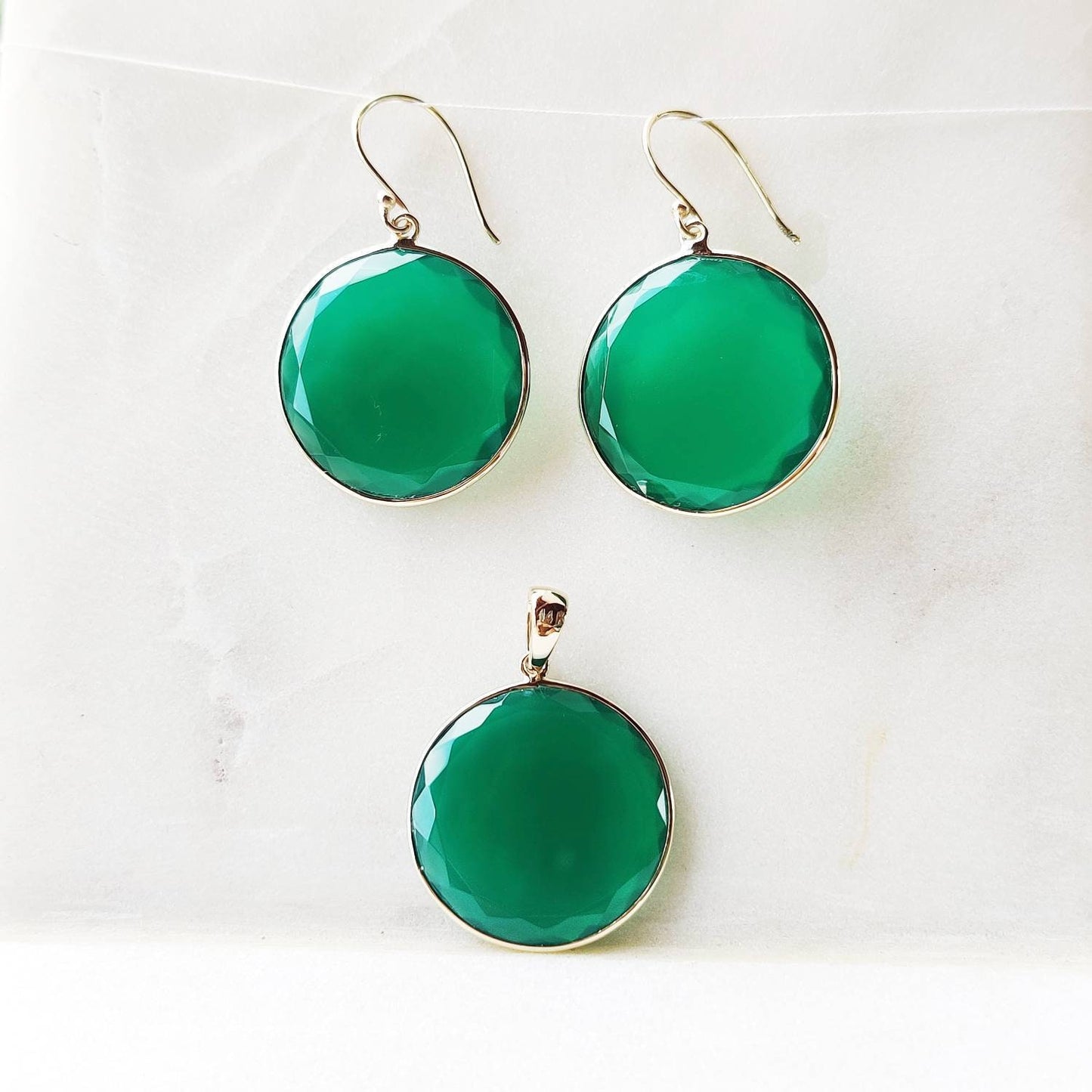 14K Gold Green Onyx Earrings, Natural Green Onyx Bezel Earrings, 14K Solid Yellow Gold Earrings, Green Onyx Drop Earrings, Christmas Gift