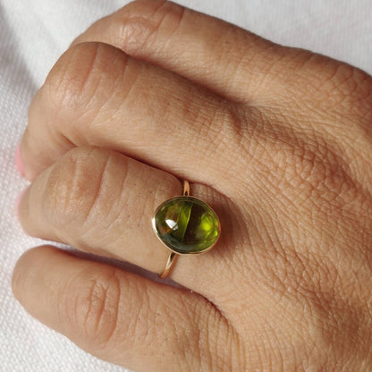 Natural Peridot Ring, 14K Solid Gold Ring, 14k Gold Peridot Ring, Peridot Jewelry, Christmas Gift, August Birthstone, Bezel Ring, Oval Ring