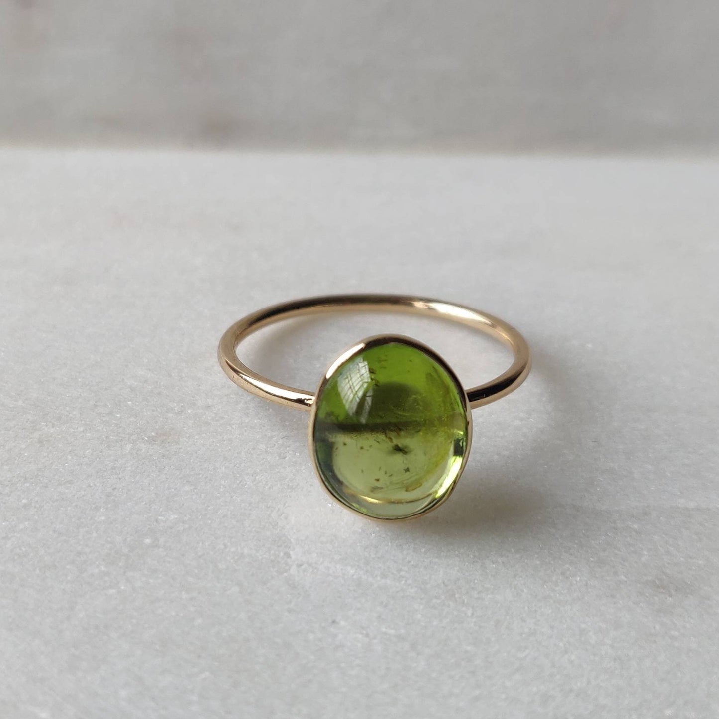 Natural Peridot Ring, 14K Solid Gold Ring, 14k Gold Peridot Ring, Peridot Jewelry, Christmas Gift, August Birthstone, Bezel Ring, Oval Ring