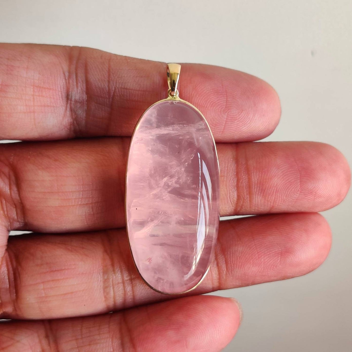 Natural Rose Quartz Pendant, 14K Solid Gold Rose Quartz Pendant, Bezel Pendant, January Birthstone, Christmas Gift, Oval Pendant