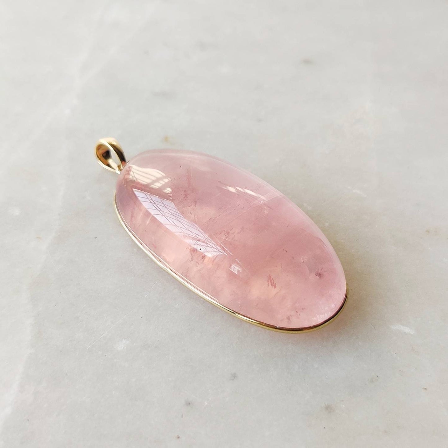 Natural Rose Quartz Pendant, 14K Solid Gold Rose Quartz Pendant, Bezel Pendant, January Birthstone, Christmas Gift, Oval Pendant