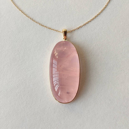 Natural Rose Quartz Pendant, 14K Solid Gold Rose Quartz Pendant, Bezel Pendant, January Birthstone, Christmas Gift, Oval Pendant