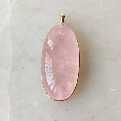 Natural Rose Quartz Pendant, 14K Solid Gold Rose Quartz Pendant, Bezel Pendant, January Birthstone, Christmas Gift, Oval Pendant