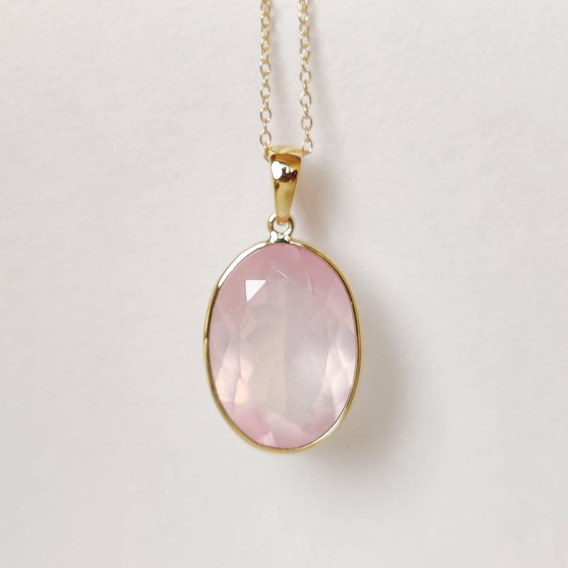 Natural Rose Quartz Pendant, 14K Solid Gold Rose Quartz Pendant, Solid Gold Pendant Necklace, January Birthstone, Christmas Gift