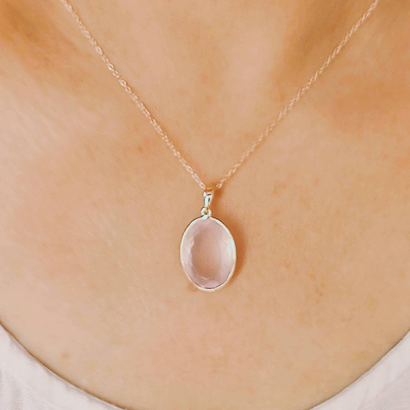 Natural Rose Quartz Pendant, 14K Solid Gold Rose Quartz Pendant, Solid Gold Pendant Necklace, January Birthstone, Christmas Gift